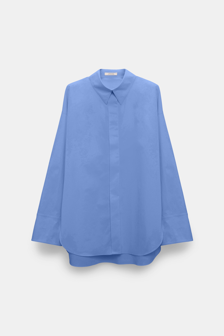 Dorothee Schumacher Cotton poplin shirt with XL flower azure blue