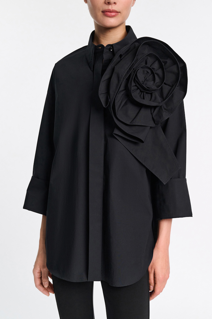 Dorothee Schumacher Bluse mit Maxi-Blumenbrosche pure black