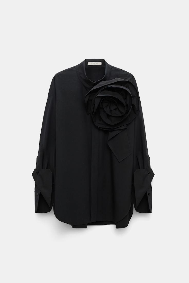 Dorothee Schumacher Bluse mit Maxi-Blumenbrosche pure black