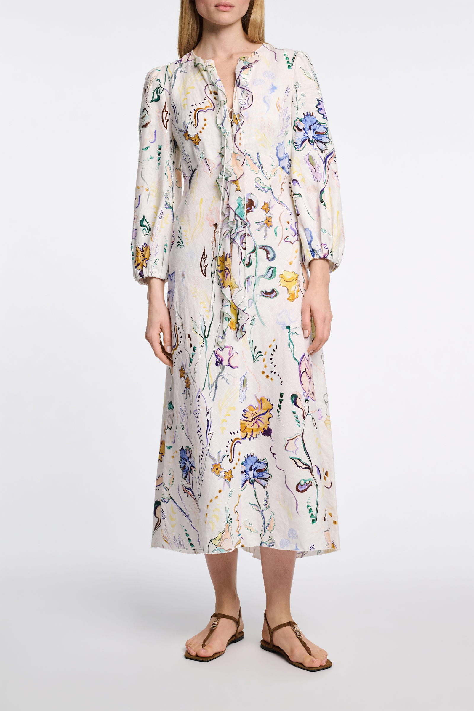 Dorothee Schumacher Midi-Kleid aus Leinen mit Signature-Print Fairy Flower Print