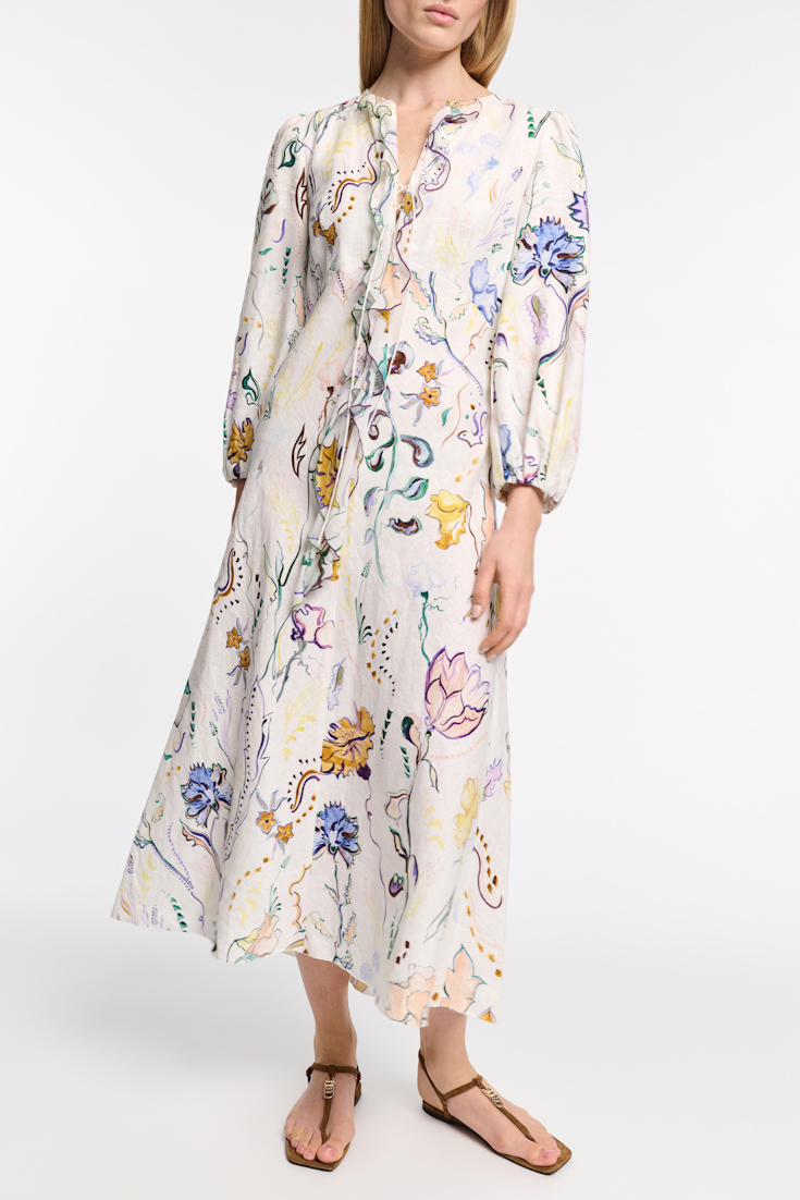 Dorothee Schumacher Midi-Kleid aus Leinen mit Signature-Print Fairy Flower Print