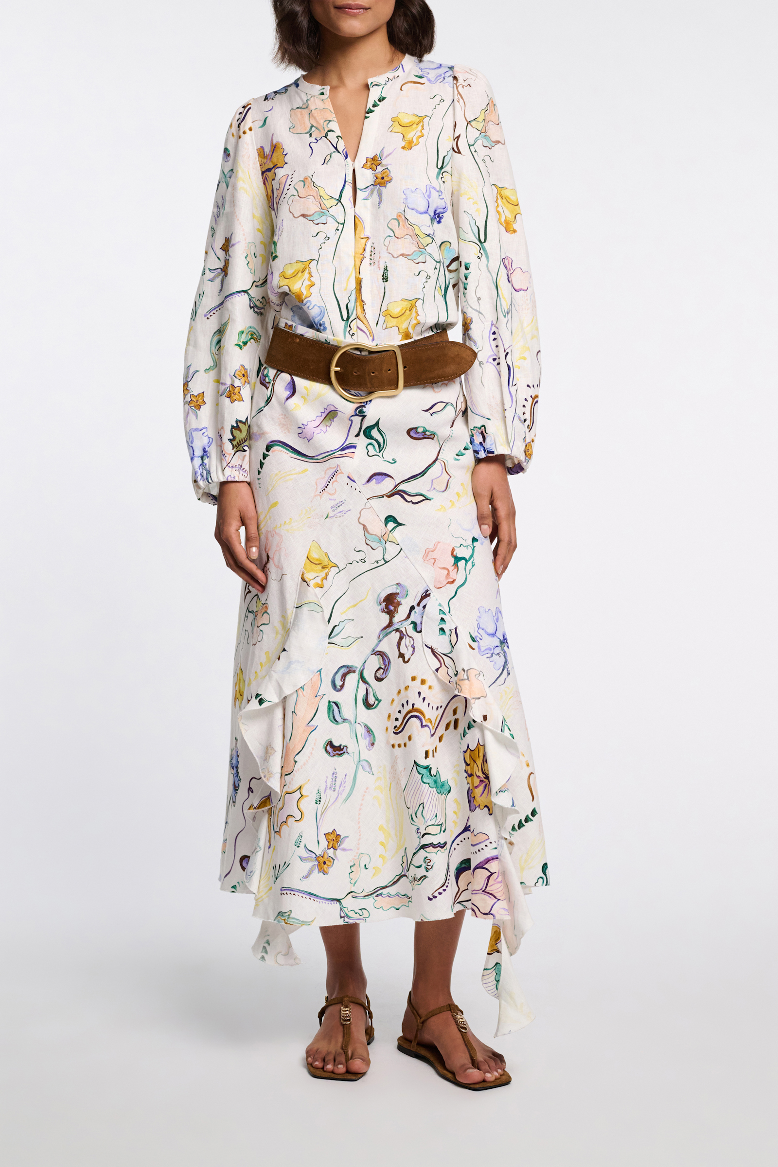 Dorothee Schumacher Printed linen bias cut maxi skirt Wicked Flower Print