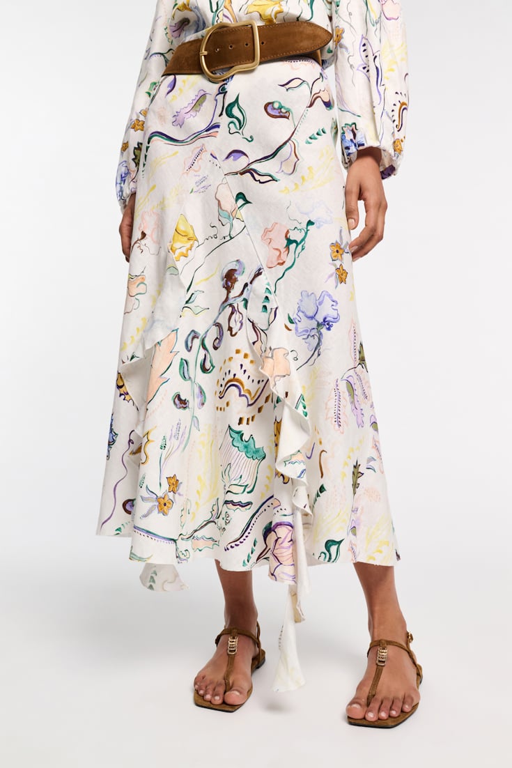 Dorothee Schumacher Printed linen bias cut maxi skirt Wicked Flower Print