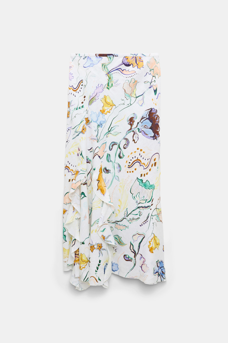 Dorothee Schumacher Printed Linen Bias Cut Maxi Skirt In White