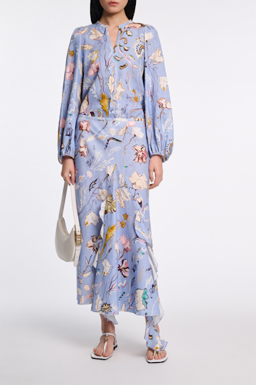Dorothee Schumacher Printed linen bias cut maxi skirt wicked flower blue