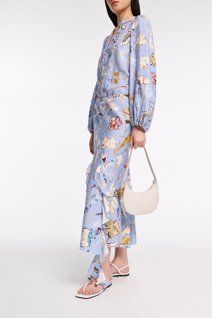 Dorothee Schumacher Printed linen bias cut maxi skirt wicked flower blue