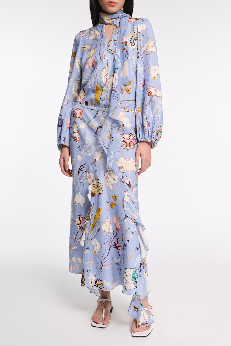 Dorothee Schumacher Printed linen bias cut maxi skirt wicked flower blue