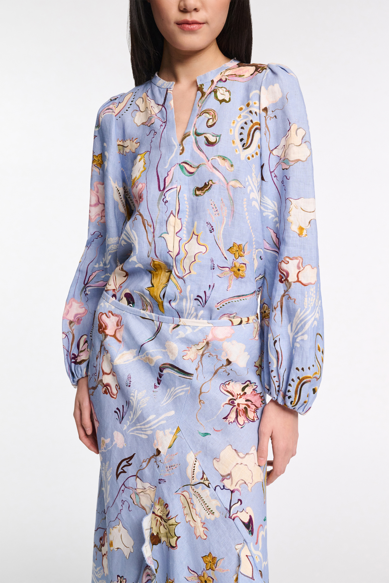 Dorothee Schumacher Printed linen bias cut maxi skirt wicked flower blue