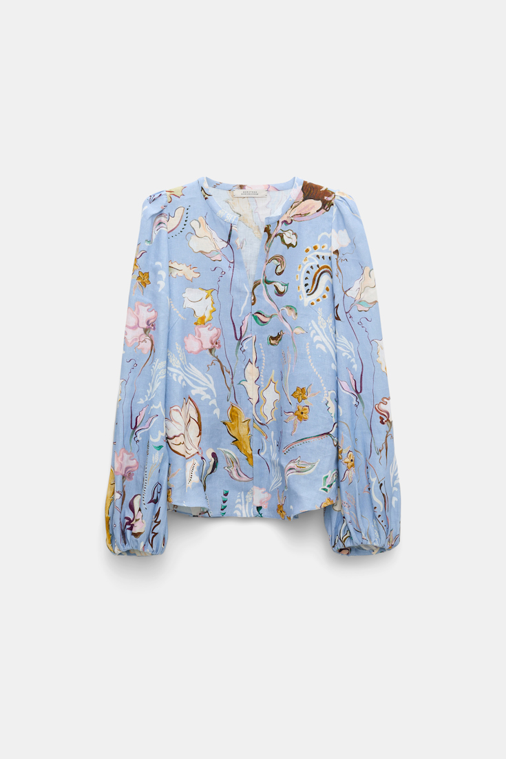 Dorothee Schumacher Bluse aus Leinen mit Signature-Print wicked flower blue
