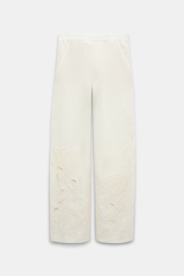 Dorothee Schumacher Linen pants with decorative embroidery camellia white