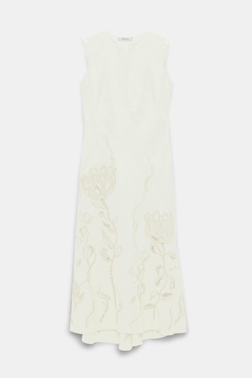 Dorothee Schumacher Linen midi dress with decorative embroidery camellia white