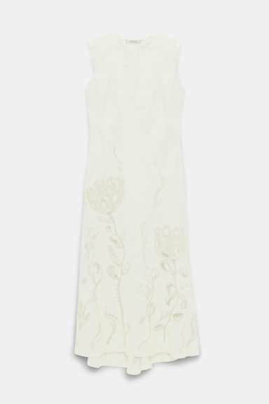 Dorothee Schumacher Linen midi dress with decorative embroidery camellia white