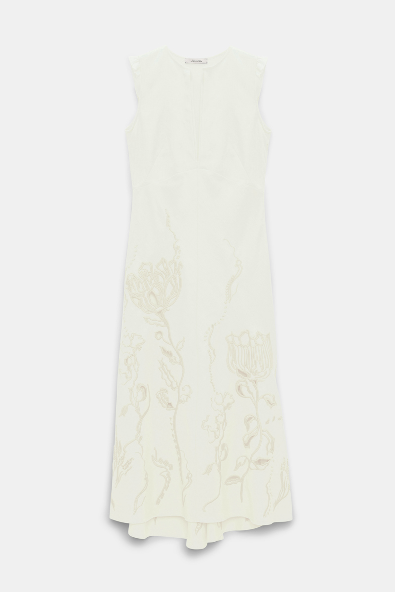 DOROTHEE SCHUMACHER LINEN MIDI DRESS WITH DECORATIVE EMBROIDERY 