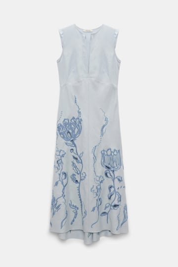 Dorothee Schumacher Linen midi dress with decorative embroidery whispering blue