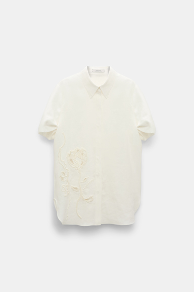 Dorothee Schumacher Linen shirt with decorative embroidery camellia white