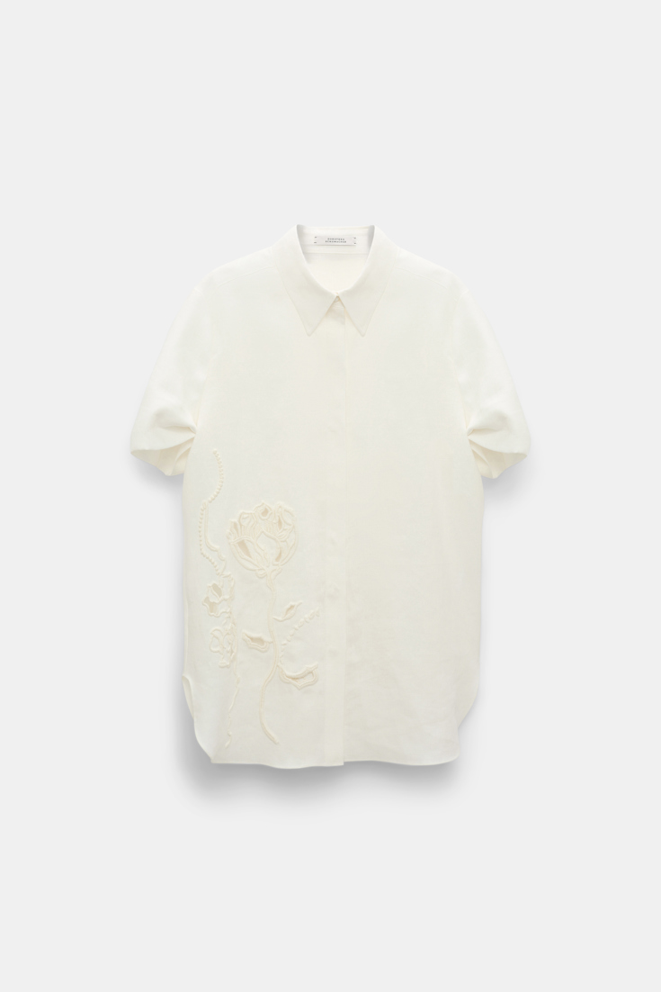 Dorothee Schumacher Linen shirt with decorative embroidery camellia white