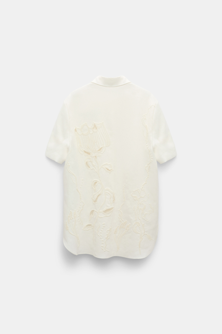 Dorothee Schumacher Linen shirt with decorative embroidery camellia white