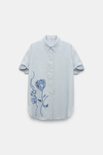 Dorothee Schumacher Linen shirt with decorative embroidery whispering blue