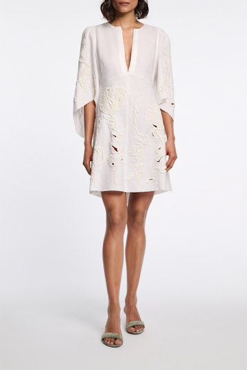 Dorothee Schumacher Linen mini dress with decorative embroidery camellia white