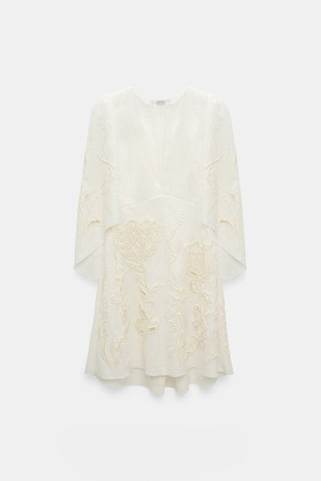 Dorothee Schumacher Linen mini dress with decorative embroidery camellia white