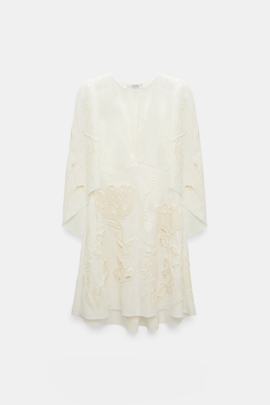 Dorothee Schumacher Linen mini dress with decorative embroidery camellia white