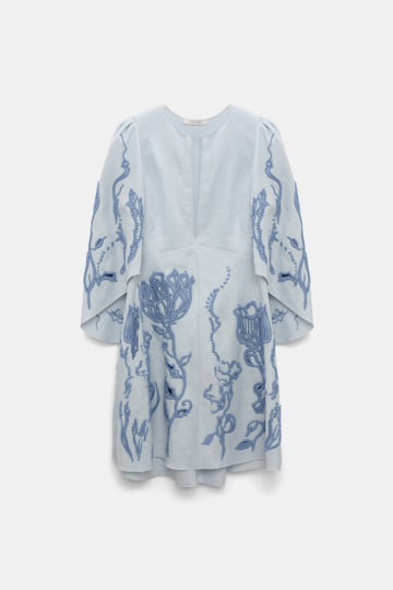 Dorothee Schumacher Linen mini dress with decorative embroidery whispering blue