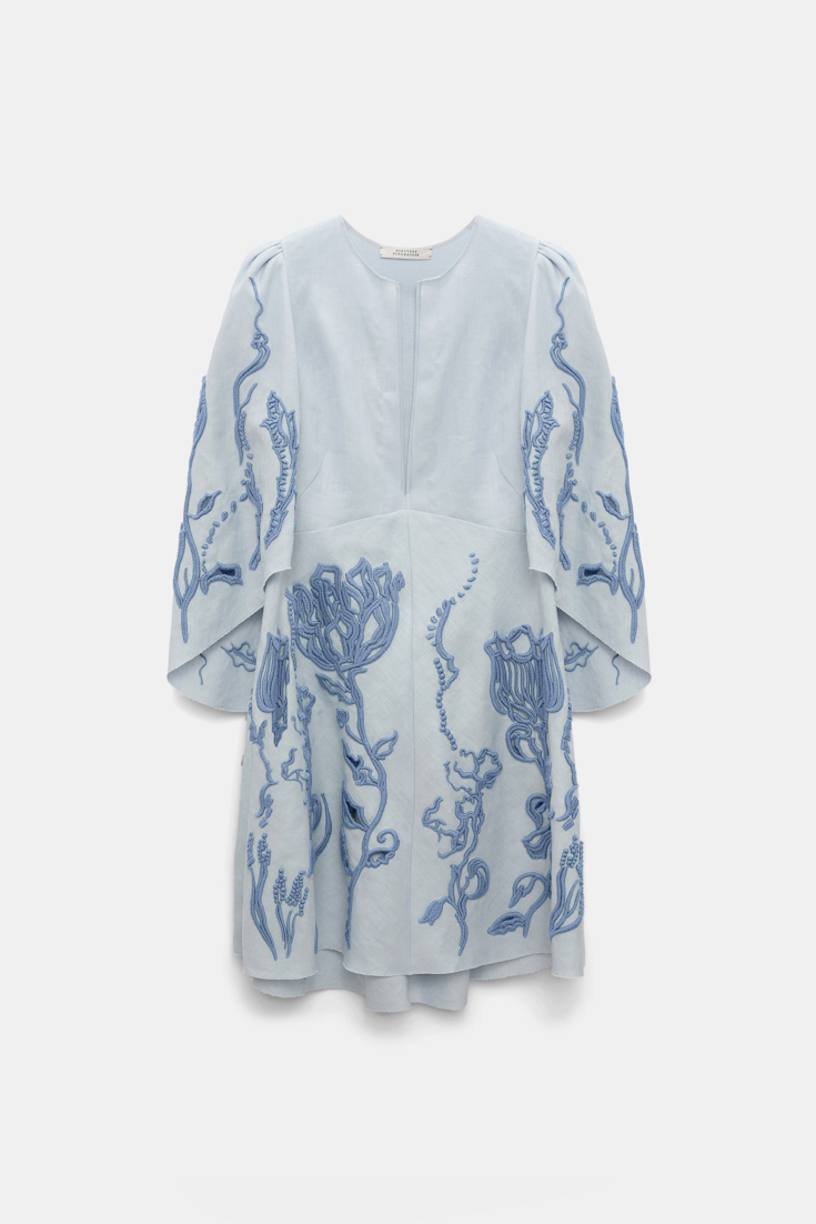 Dorothee Schumacher Linen mini dress with decorative embroidery whispering blue