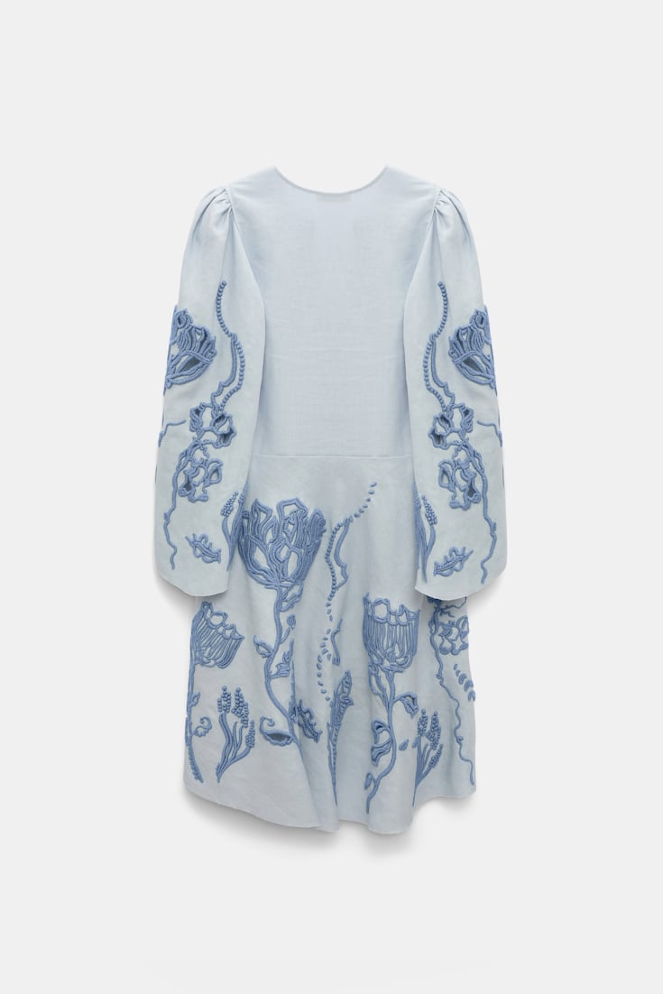 Dorothee Schumacher Linen mini dress with decorative embroidery whispering blue