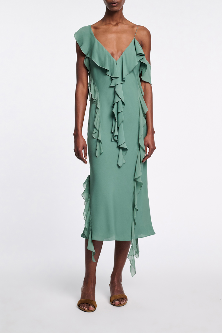 Dorothee Schumacher Slip-Dress mit Volants jade