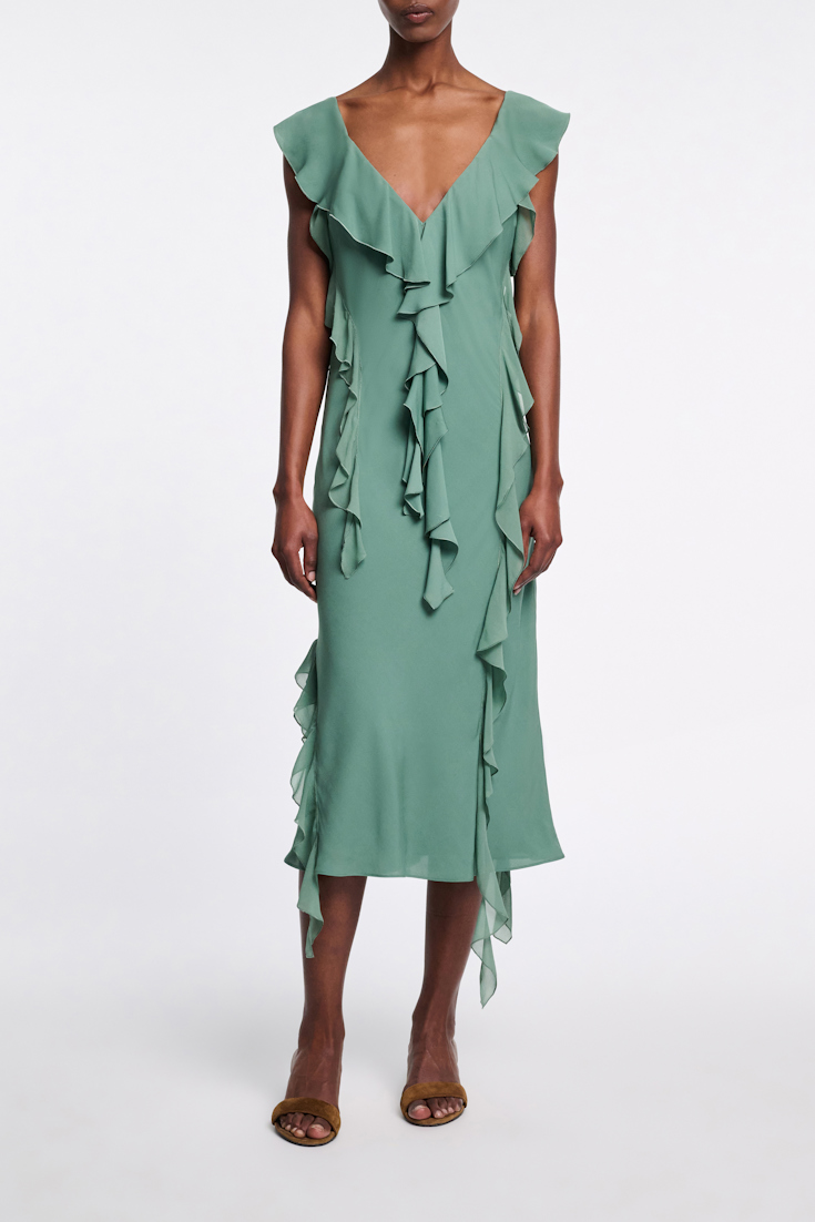 Dorothee Schumacher Slip-Dress mit Volants jade