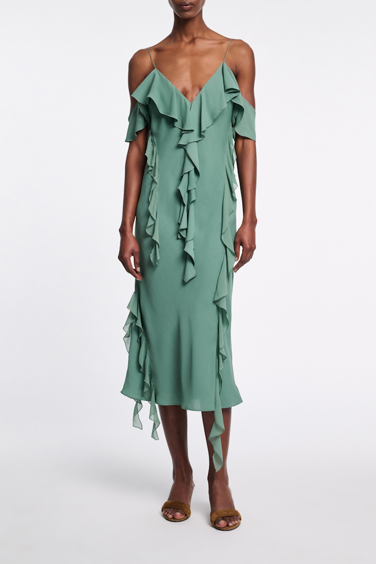 Dorothee Schumacher Slip-Dress mit Volants jade