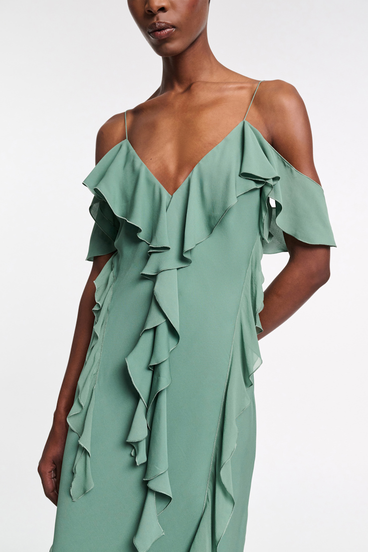 Dorothee Schumacher Slip-Dress mit Volants jade