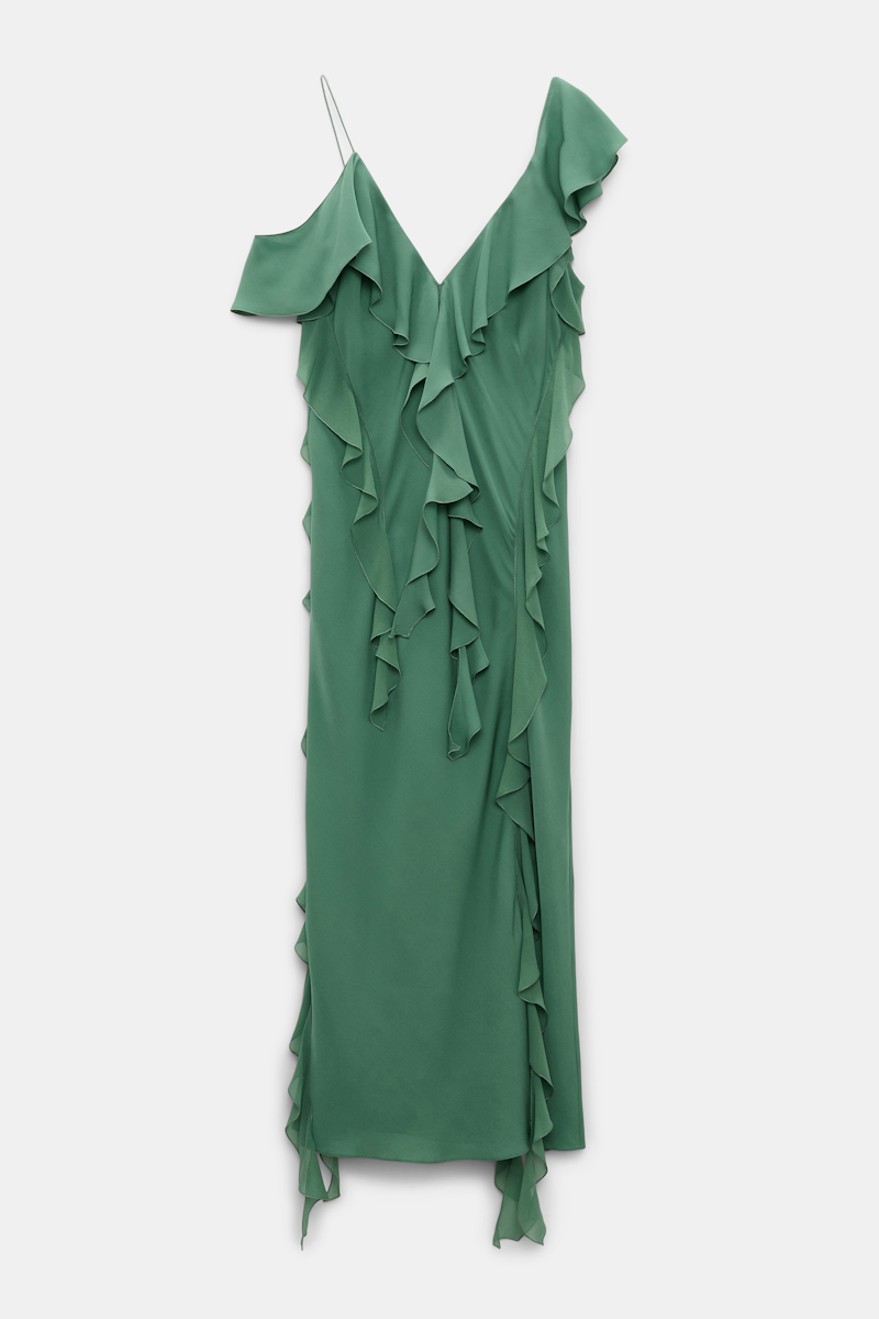 Dorothee Schumacher Silk Georgette Dress With Ruffles In Green