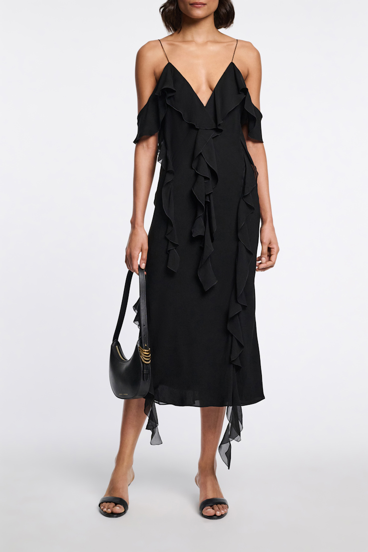 Dorothee Schumacher Slip-Dress mit Volants pure black