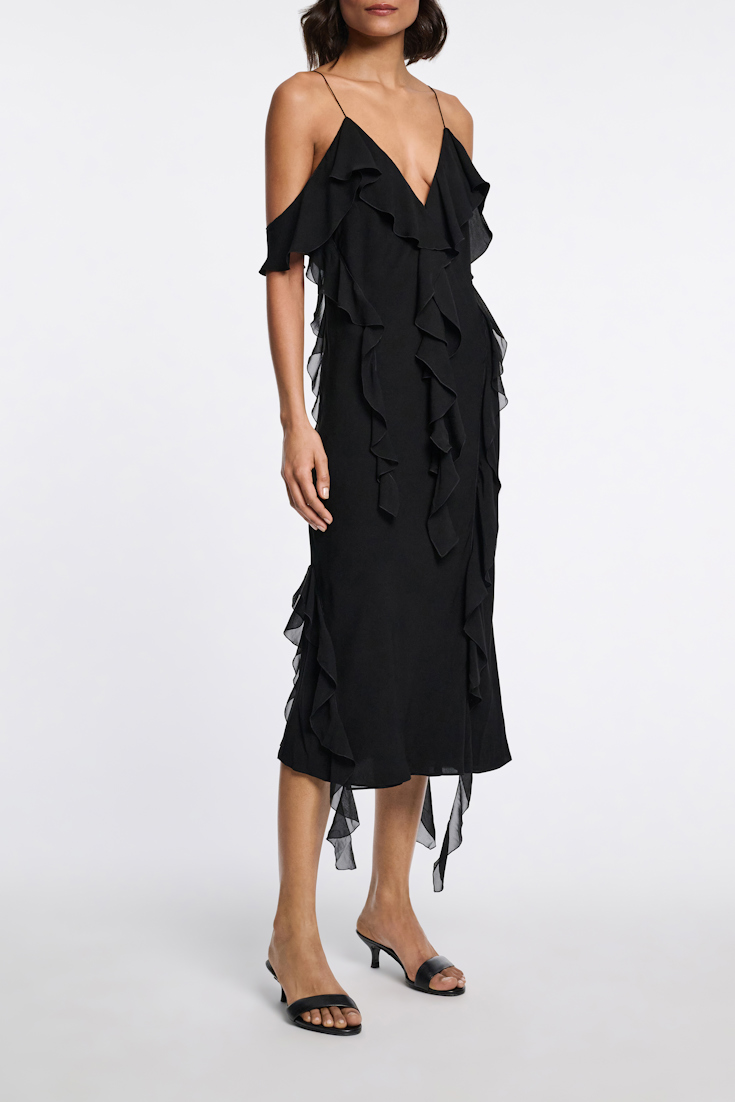 Dorothee Schumacher Slip-Dress mit Volants pure black