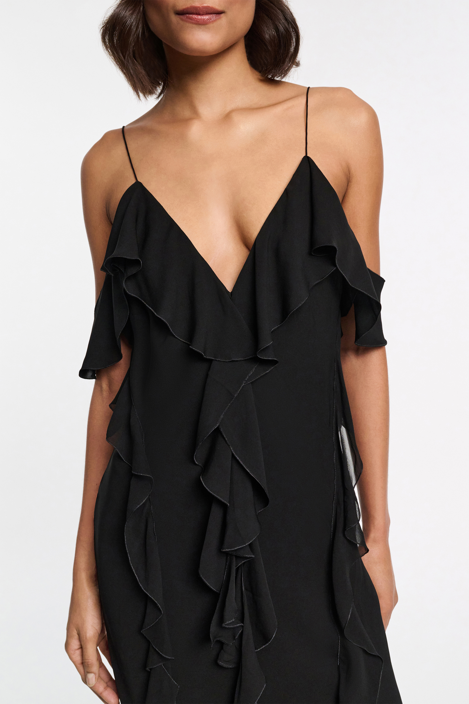 Dorothee Schumacher Slip-Dress mit Volants pure black