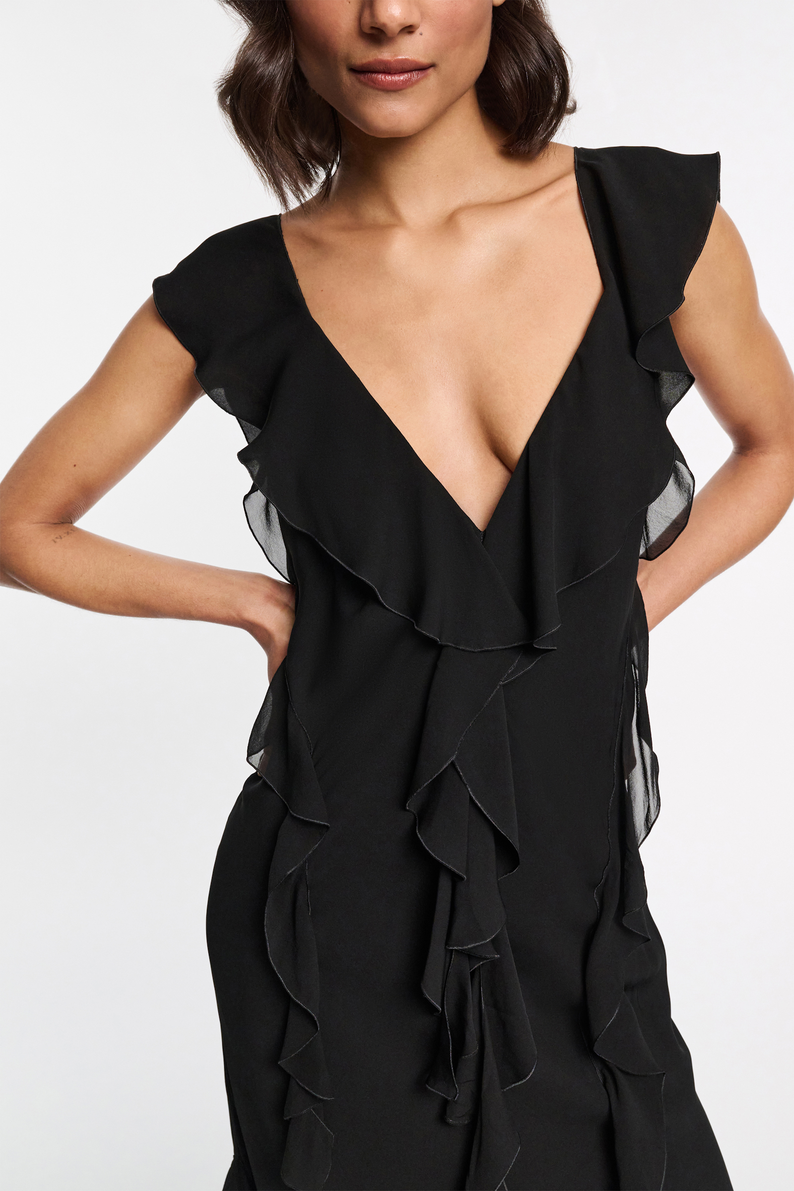 Dorothee Schumacher Slip-Dress mit Volants pure black