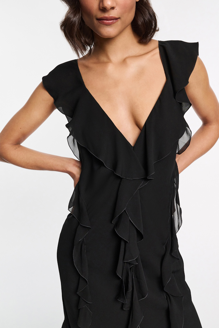 Dorothee Schumacher Slip-Dress mit Volants pure black