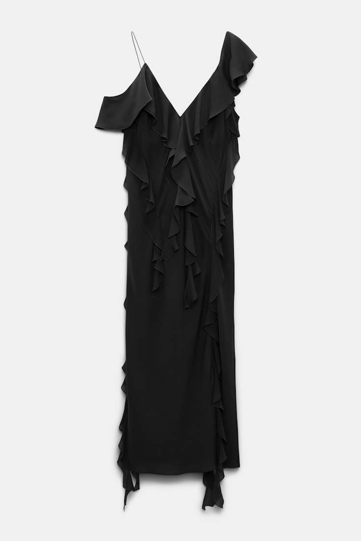 Dorothee Schumacher Slip-Dress mit Volants pure black