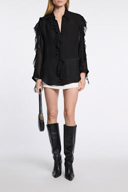 Dorothee Schumacher Silk georgette ruffle blouse pure black