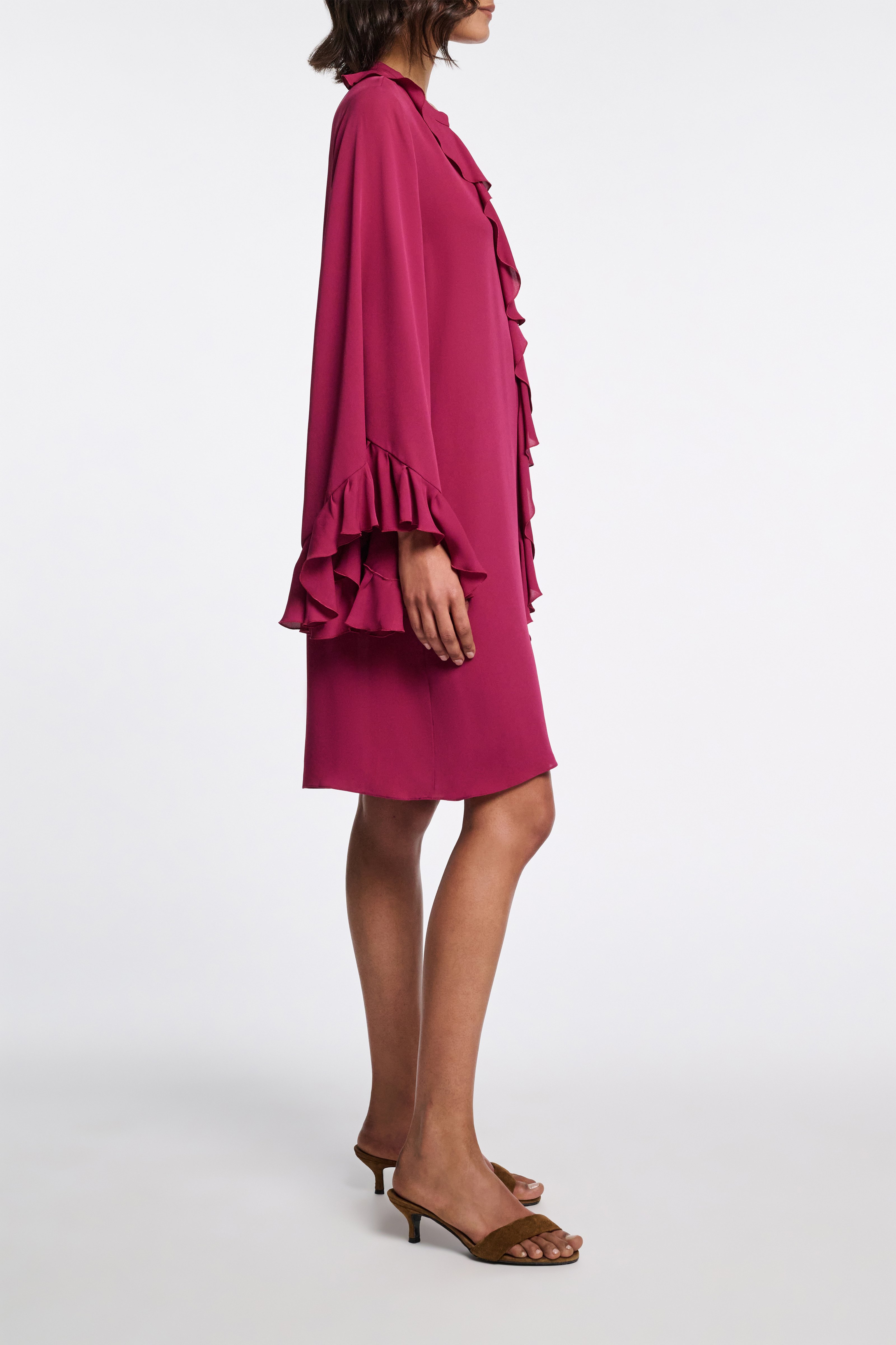 ワンピース sheer x tweed ruffle mini dress sheer x tweed ruffle mini dress – shéller / シェリエ