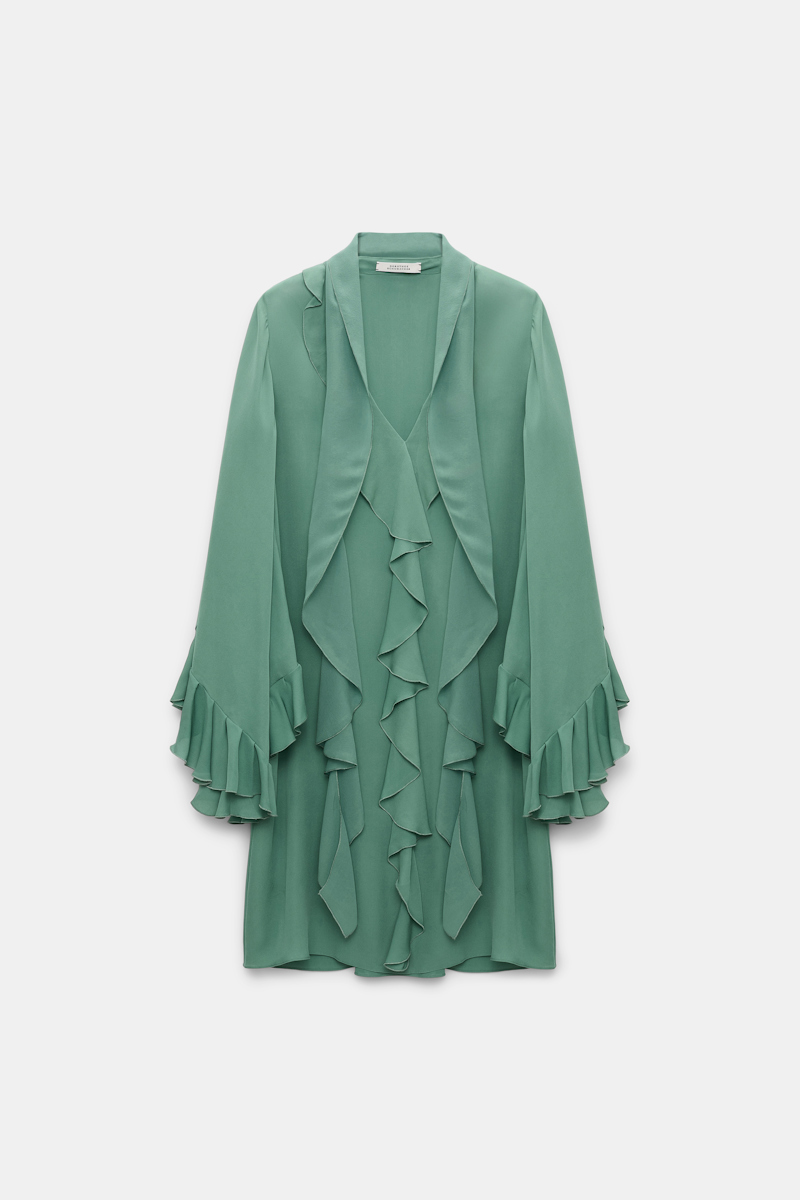 Dorothee Schumacher Silk Georgette Ruffle Mini Dress In Green