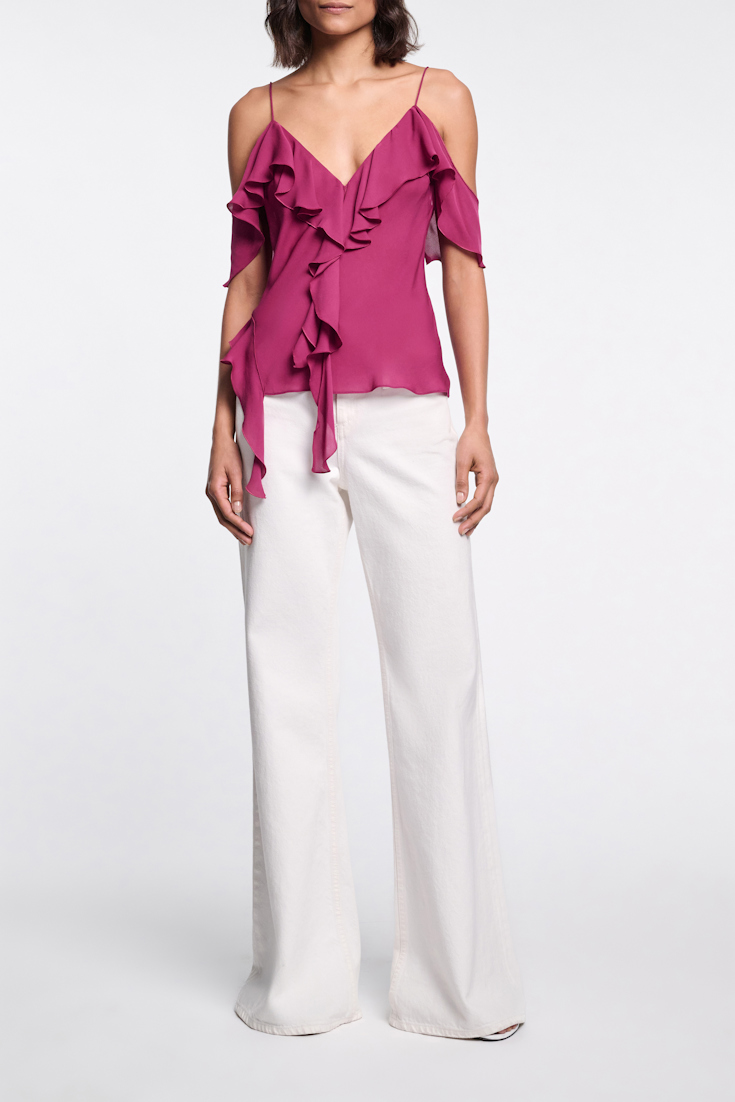 Dorothee Schumacher Silk georgette top with ruffles berry