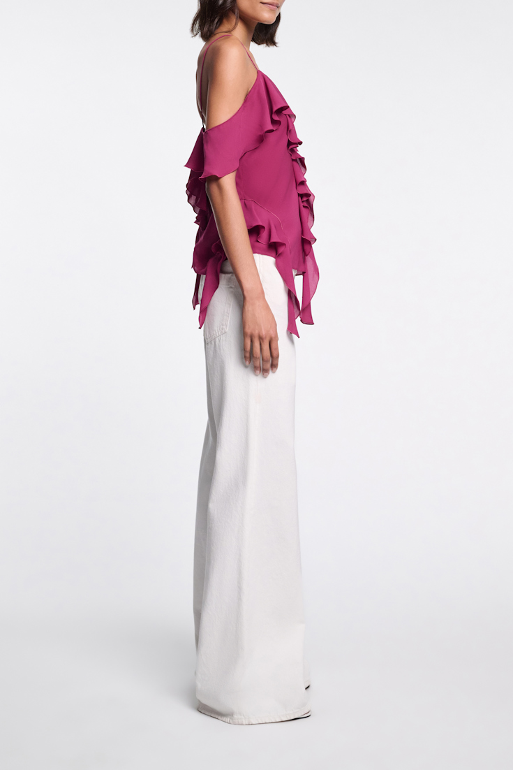 Dorothee Schumacher Silk georgette top with ruffles berry