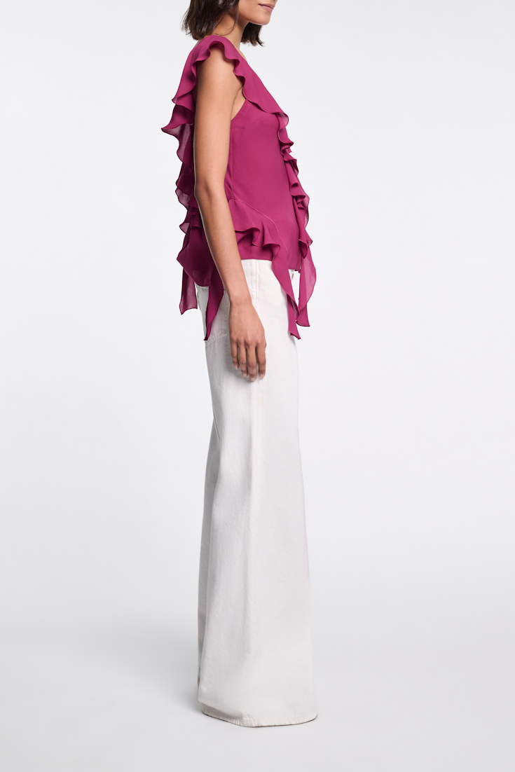 Dorothee Schumacher Silk georgette top with ruffles berry