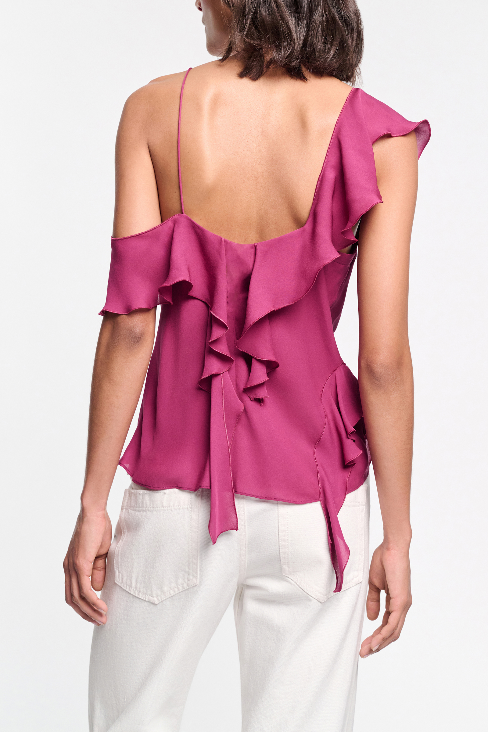 Dorothee Schumacher Silk georgette top with ruffles berry