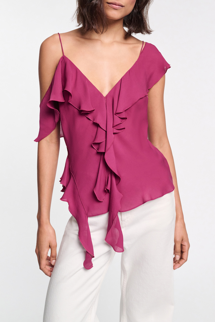 Dorothee Schumacher Silk georgette top with ruffles berry