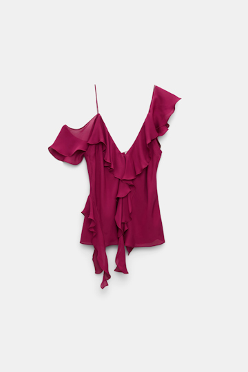 Dorothee Schumacher Silk georgette top with ruffles berry