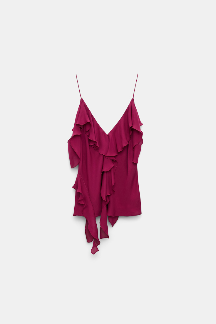 Dorothee Schumacher Silk georgette top with ruffles berry