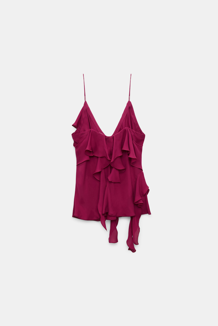 Dorothee Schumacher Silk georgette top with ruffles berry